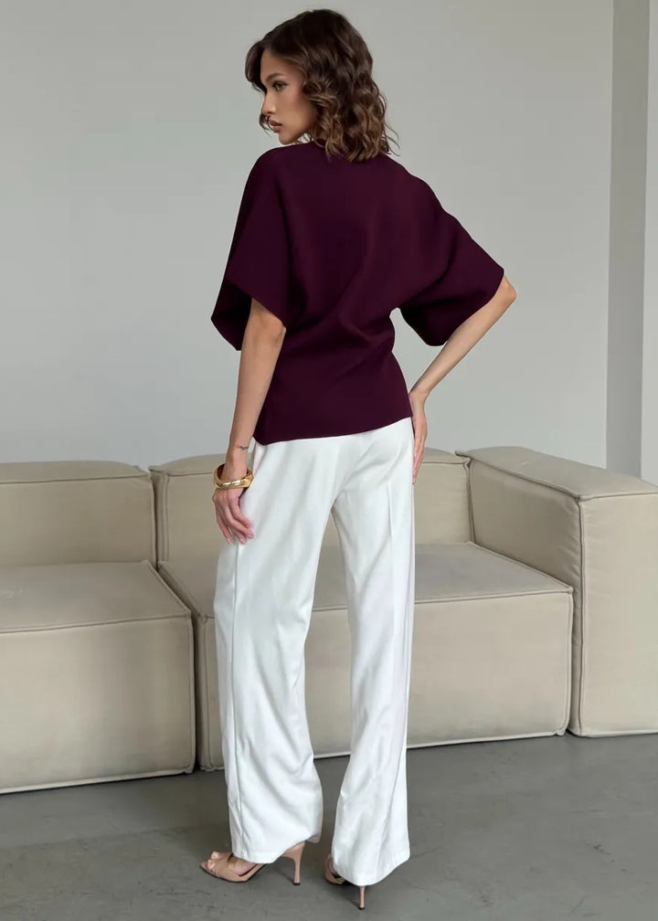 Button-Front V-Neck Loose-Fitting Top