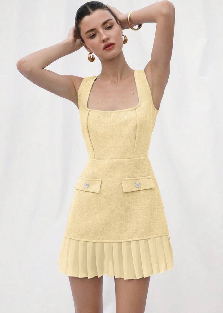 Square Neck Bustier A-Line Dress with Pockets