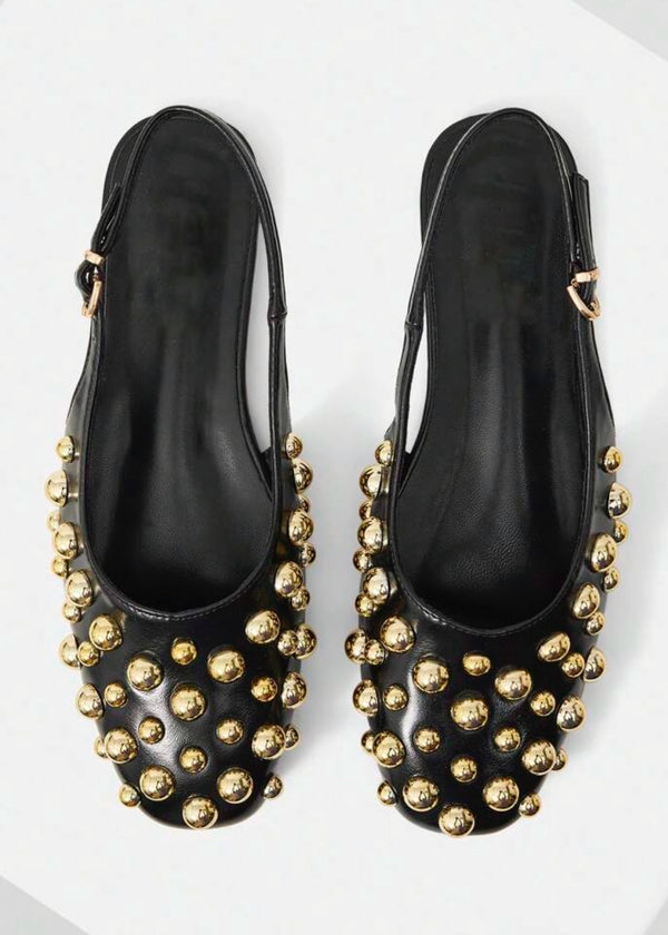 Studded Slingback Ballerina Flat with Buckle