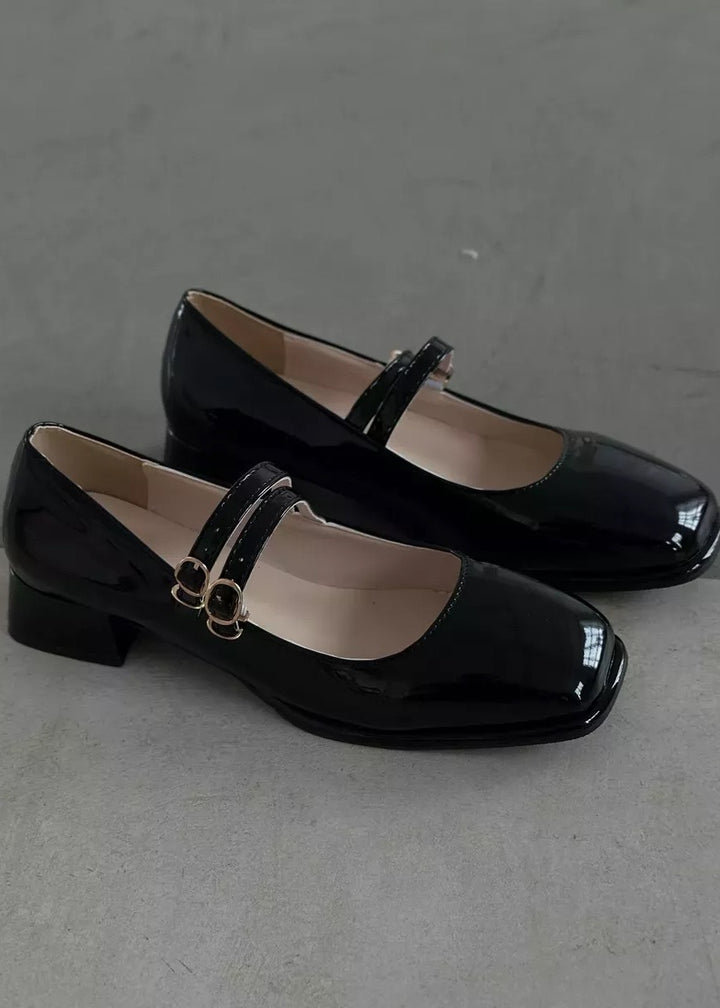 Patent Leather Square Toe Low Heel Shoes