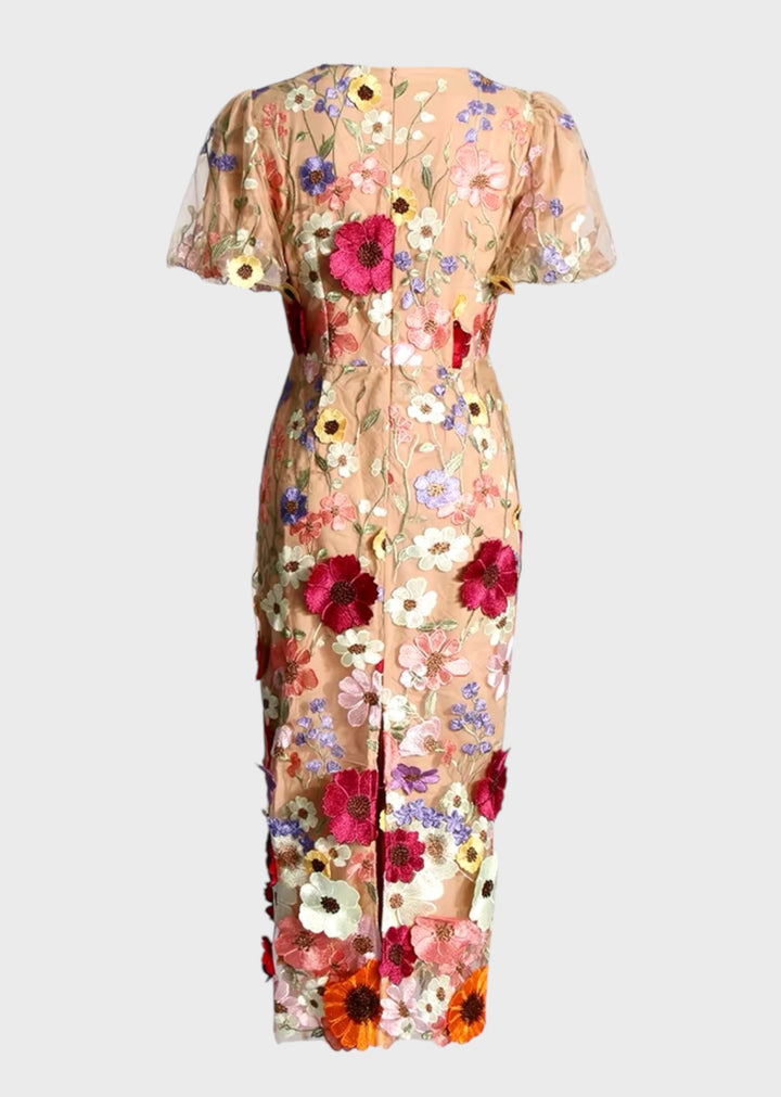 Zahra Floral Embroidered Midi Dress