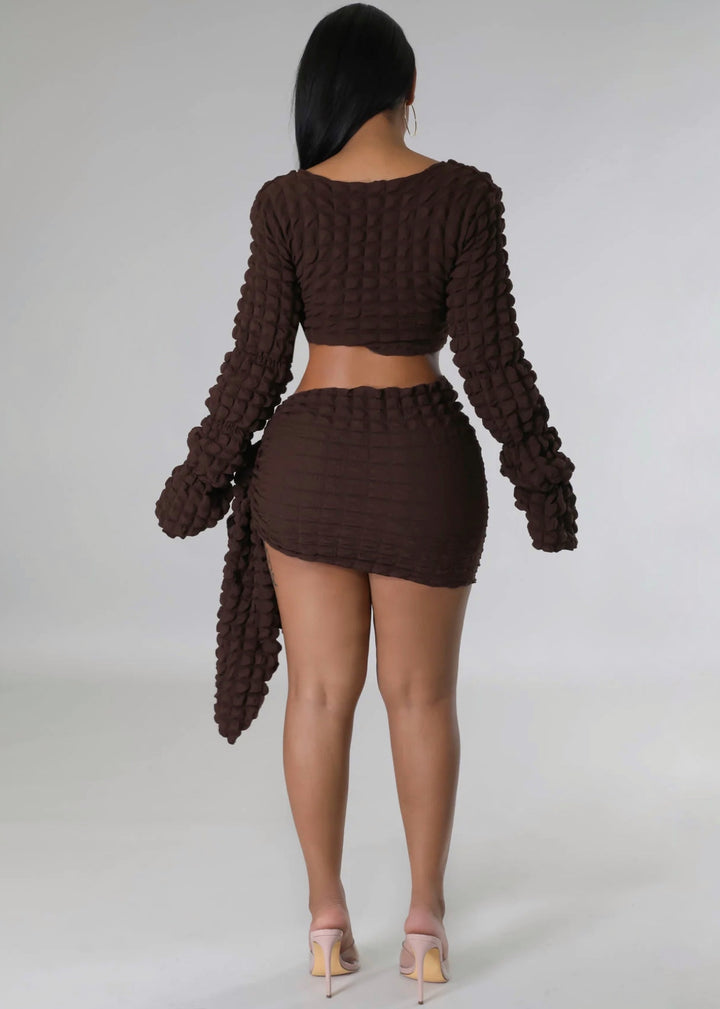 Flounce Sleeve Crop Top & Knot Front Skirt