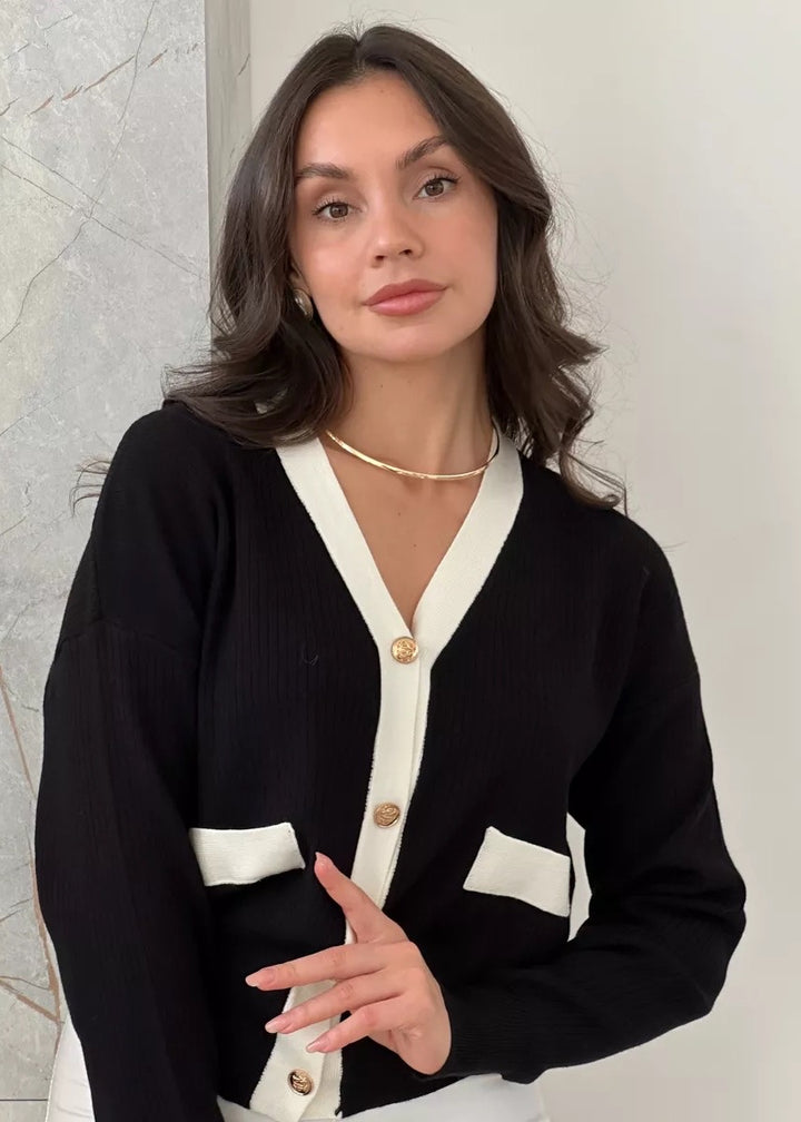 Long-Sleeved Colorblock Cardigan