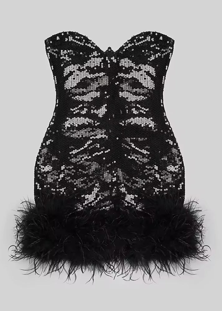 Ramla Feather Trim Sequined Dress