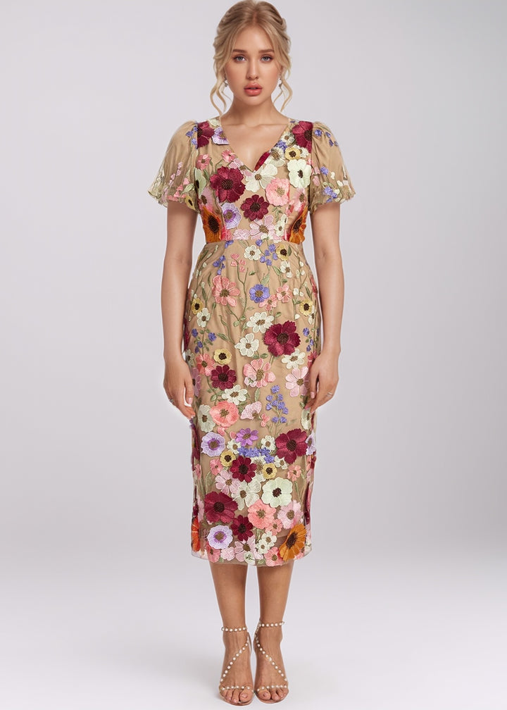 Zahra Floral Embroidered Midi Dress