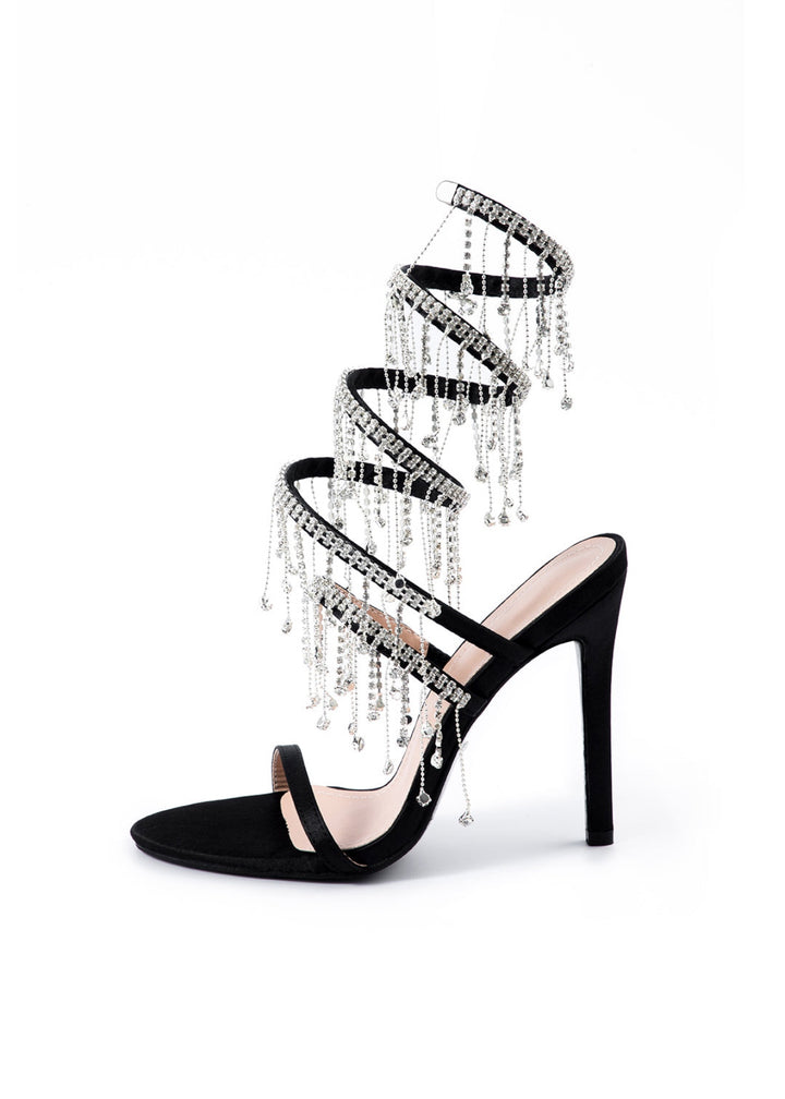 Rhinestone Chain Round Toe Heels