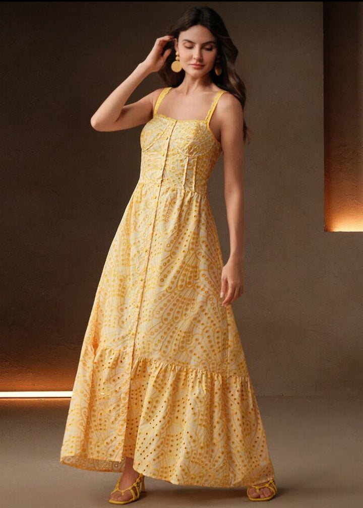 Eyelet Embroidery Button Front Maxi Dress