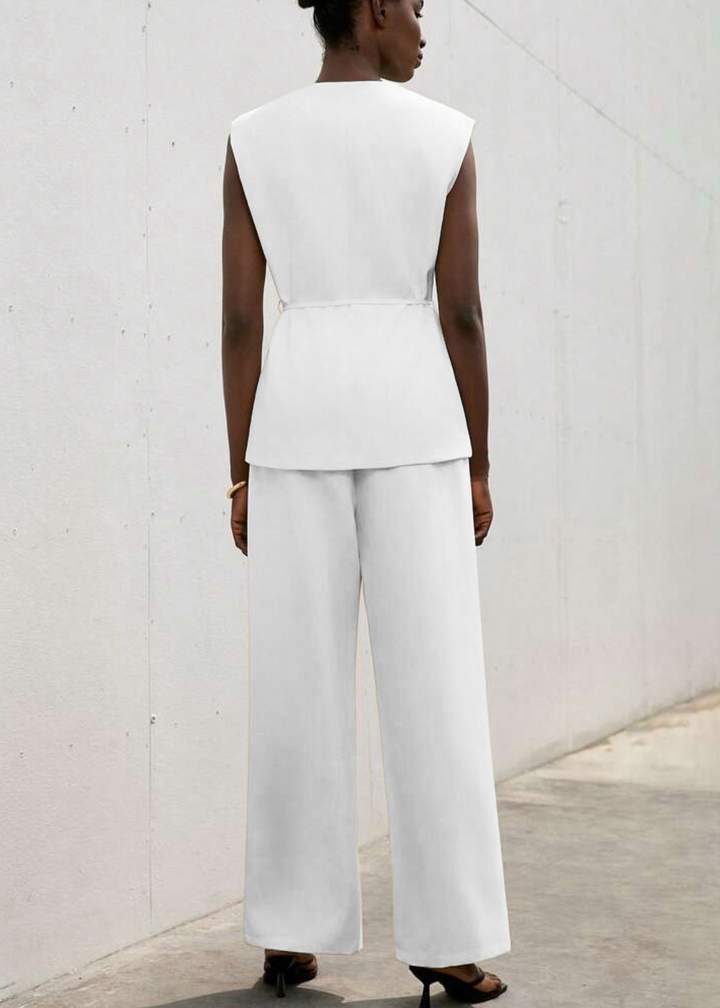 Sleeveless V-Neck Pocket Belted Vest