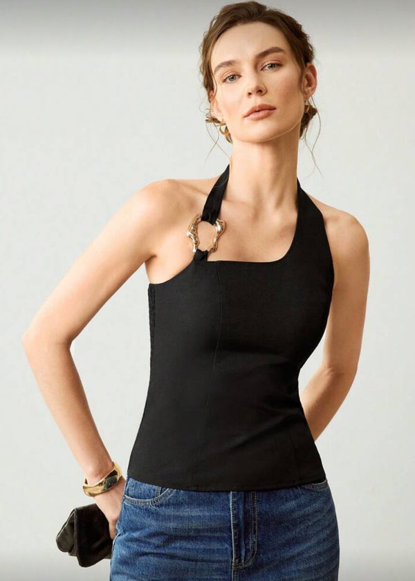 Halterneck Top with O-Ring Detail