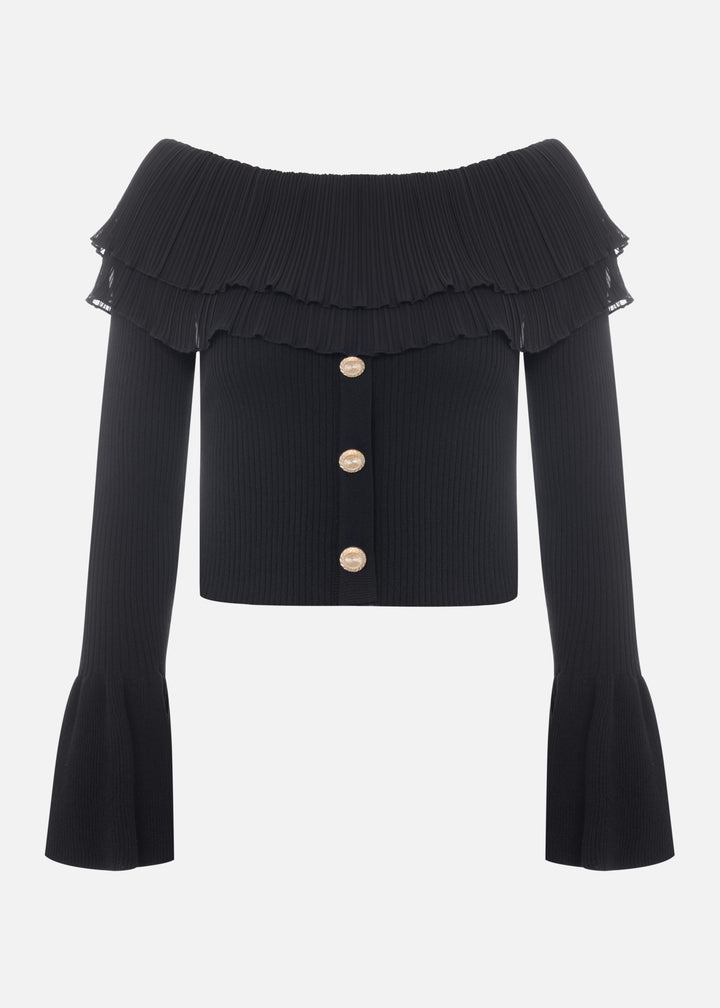 Knitted Off Shoulder Bell Sleeve Top