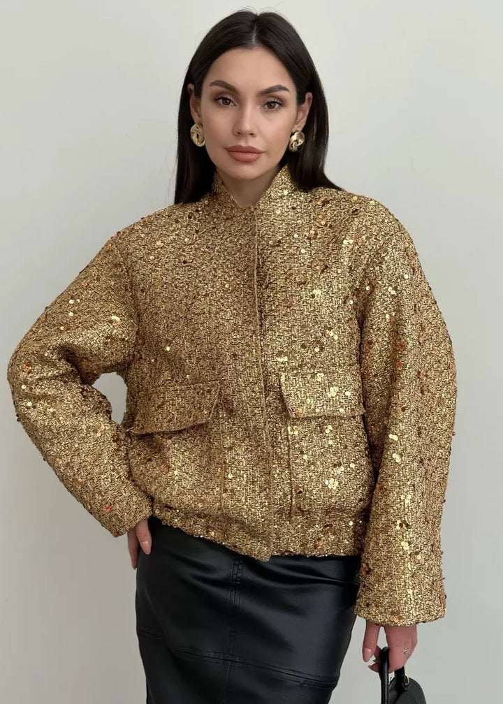 Sequined Loose Bomber Jacket