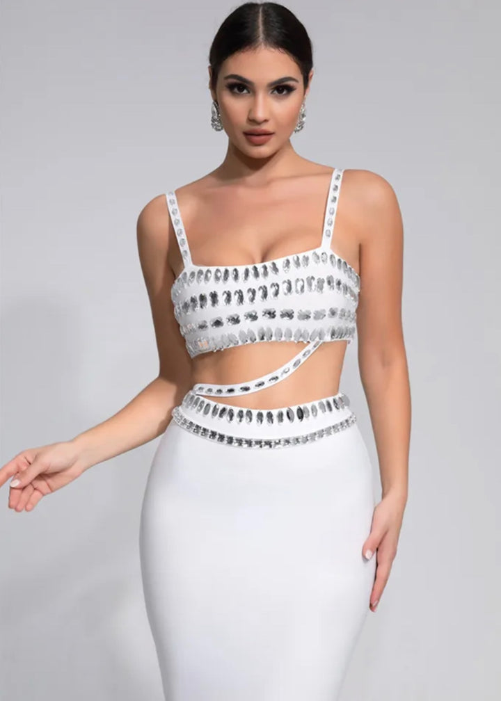 Rhinestone Decor Crop Top & Maxi Bodycon Skirt Two Piece Dress