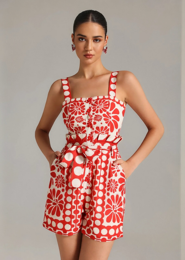 Floral Print Tie Waist Romper