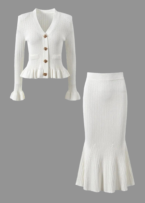 Peplum Cardigan & Mermaid Skirt Knitted Set