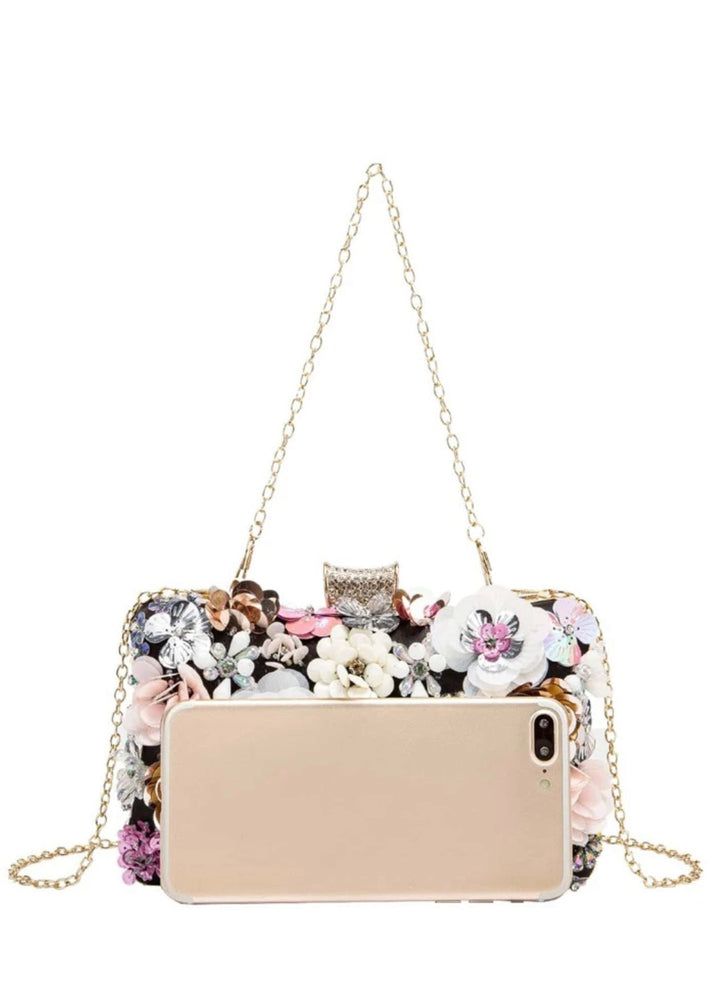 Mini Rhinestone & Flower Decor Box Bag