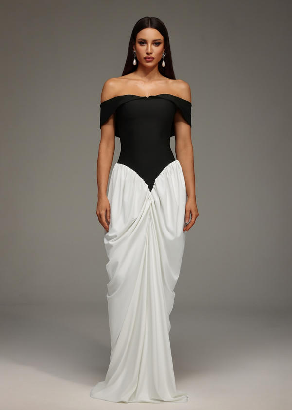 Off Shoulder Corset Bodice Draped Dress