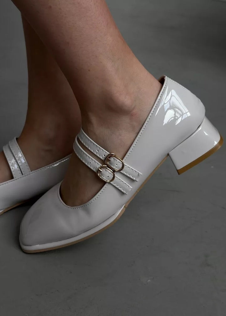 Patent Leather Square Toe Low Heel Shoes