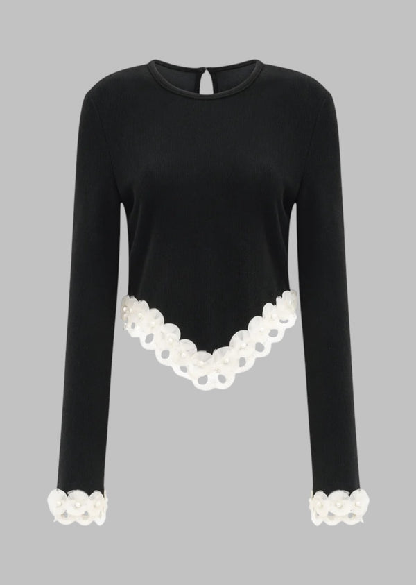 Whitney Lace Trim Long-Sleeved Top