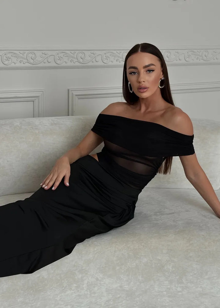 Off-Shoulder Cutout Bodycon Maxi Dress