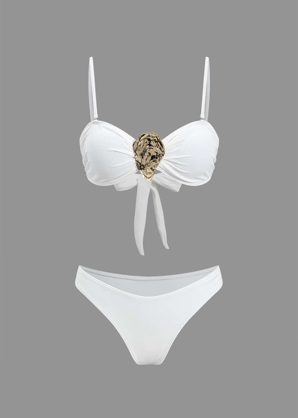 Metallic Brooch Tie Back Bikini Set