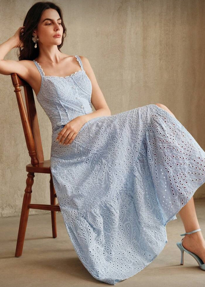 Eyelet Embroidery Button Front Maxi Dress