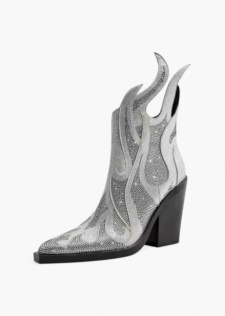 Western Style Rhinestone Ankle Boots