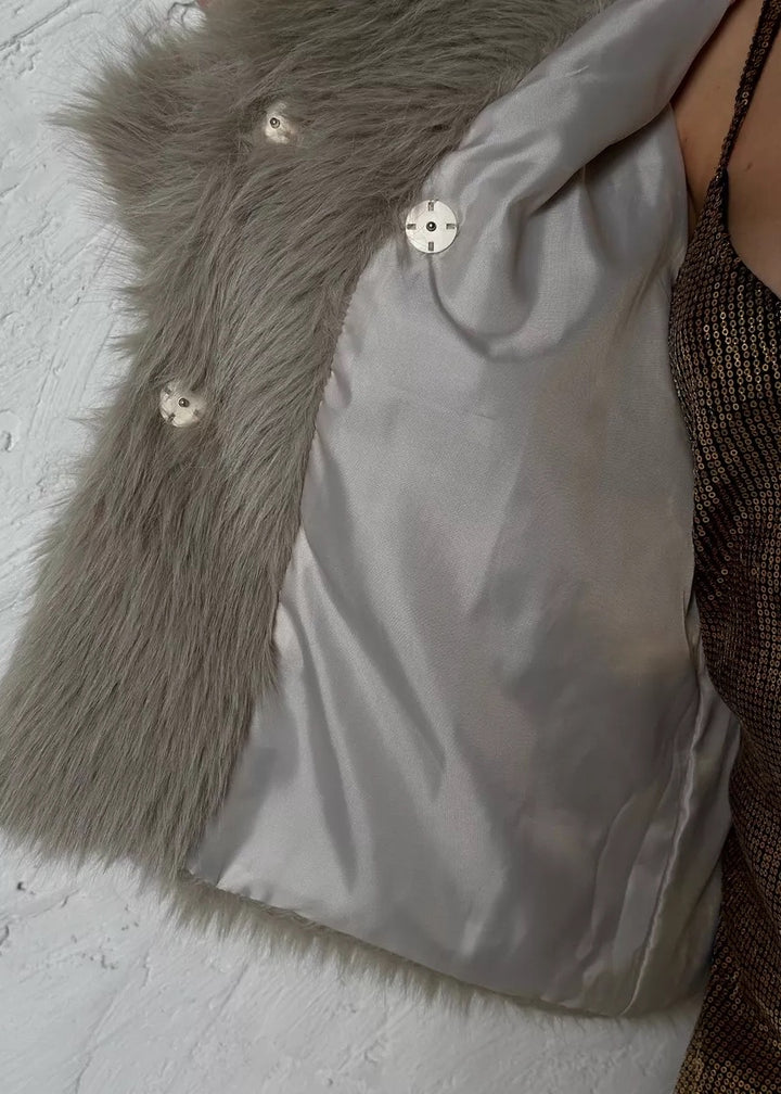 Eco-Fur Lapel Collar Short Jacket