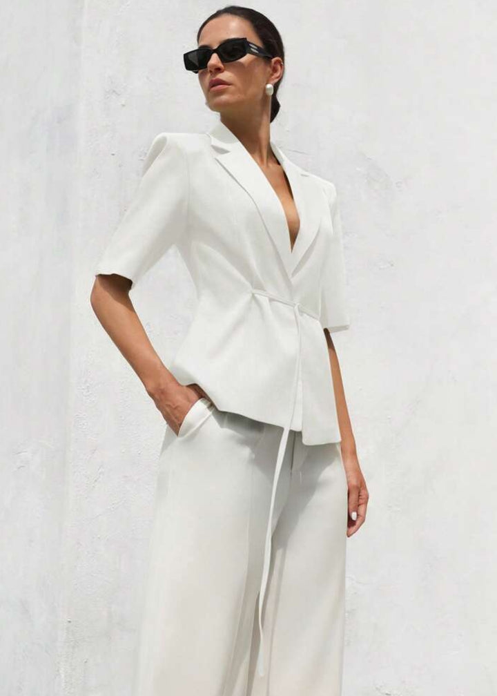 Lapel Neck Short Sleeve Tie Blazer