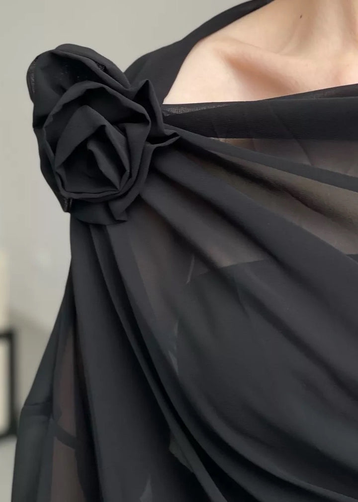 One-Shoulder Long Sleeve Chiffon Blouse