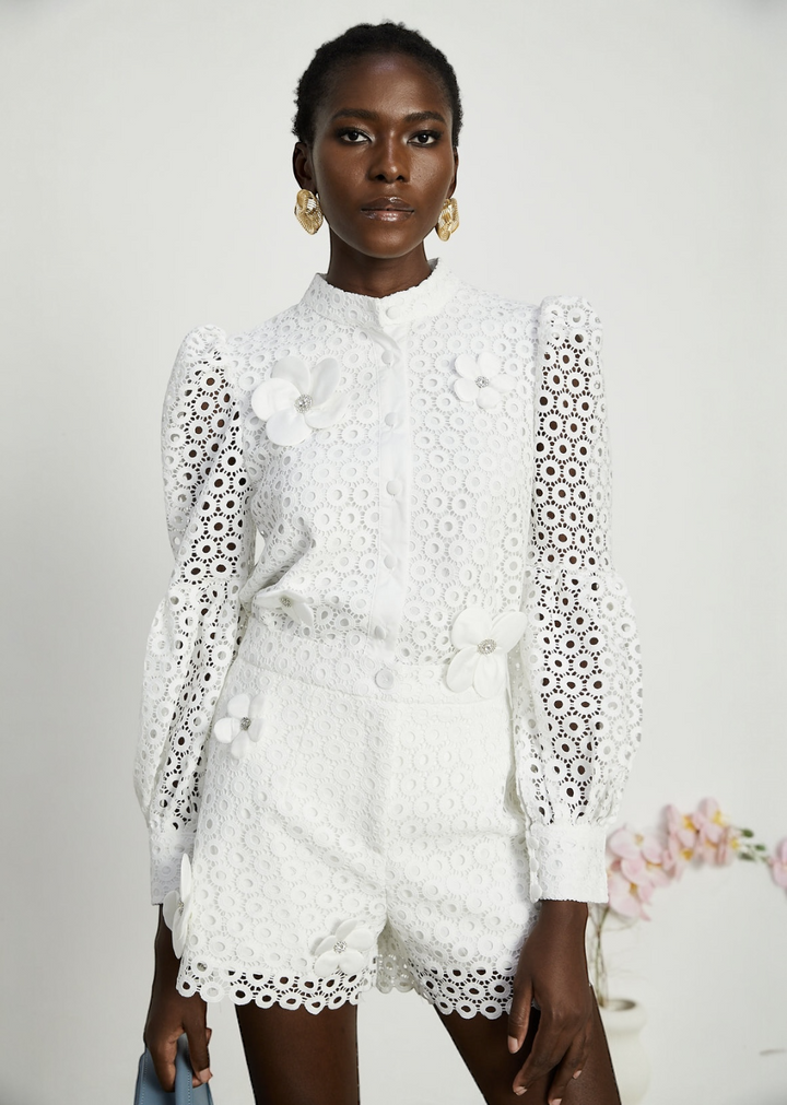 Floral Appliqué Lace Long Sleeve Set