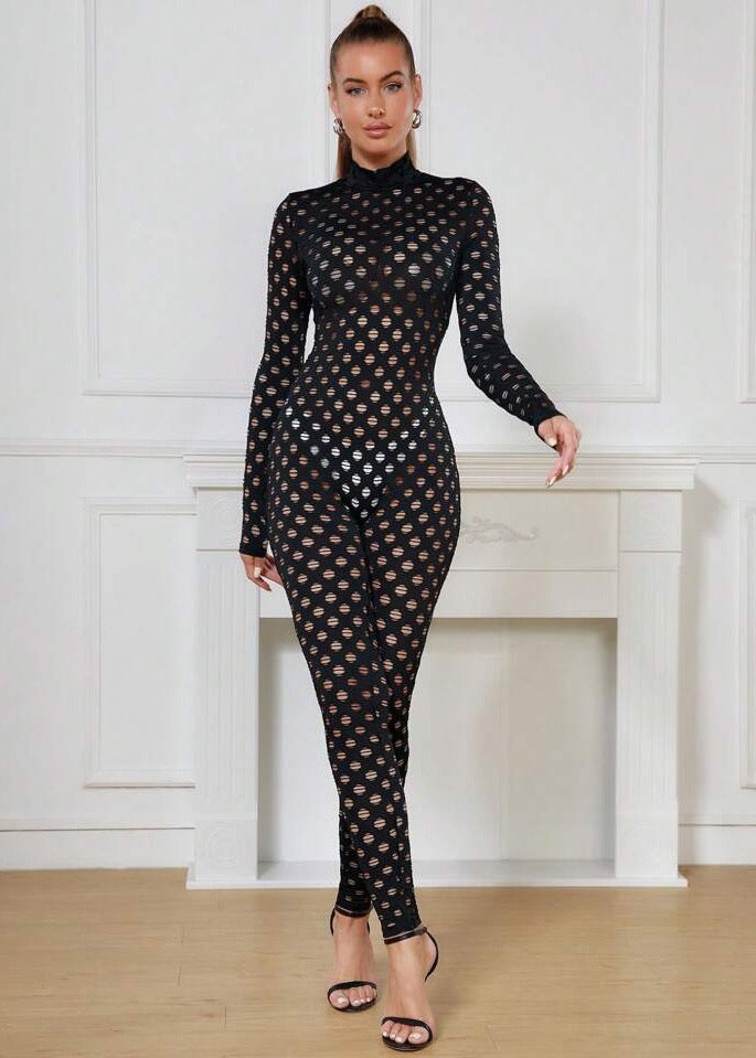Hollow Out Long Sleeved Unitard Jumpsuit