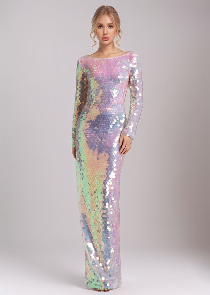 Lilly Backless Colorful Sequins Maxi Dress