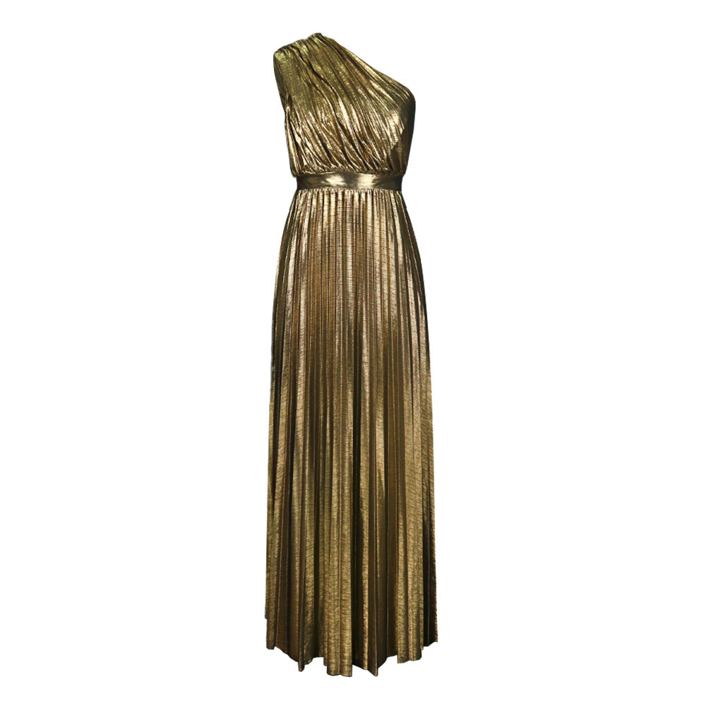 BCBG Gold Metallic Ruched Dress