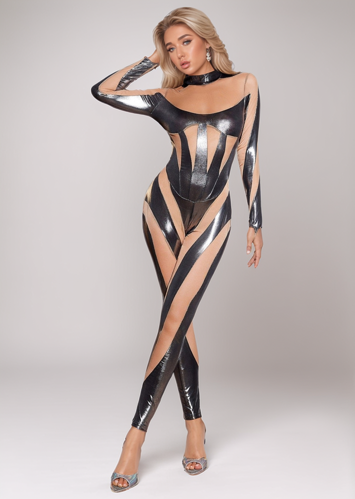 Yvonne Mesh Inserts Metallic Jumpsuit