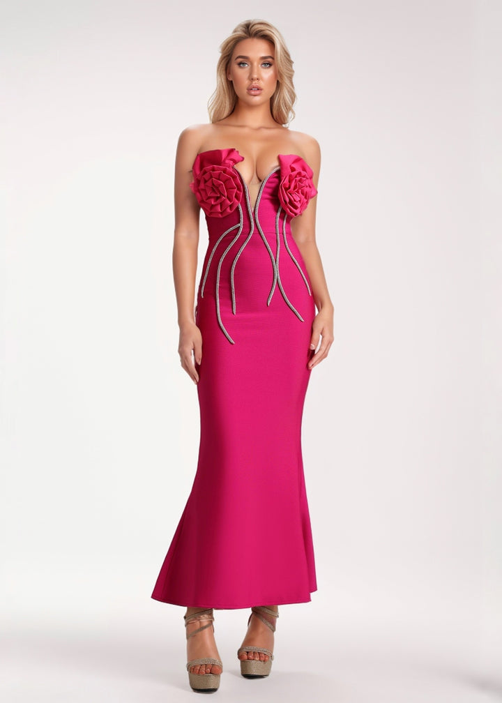 SIENA Mermaid Hem Maxi Dress in Hot Pink