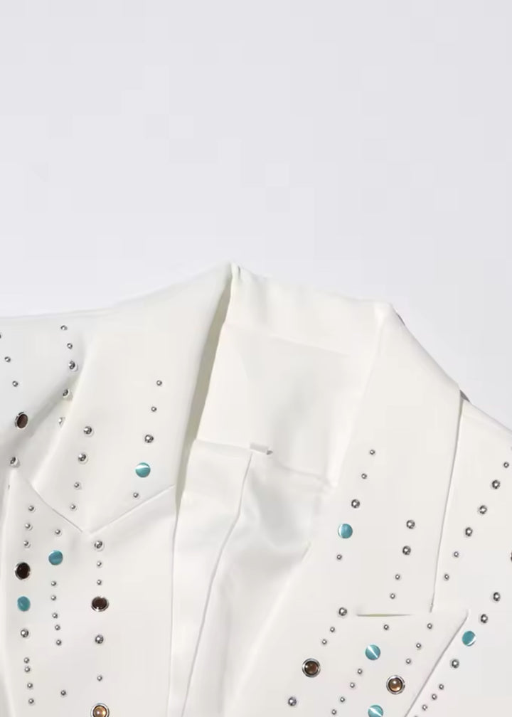 Alika Rhinestone Decor White Blazer