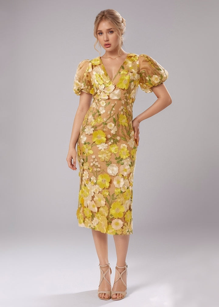 Zahra Floral Embroidered Midi Dress