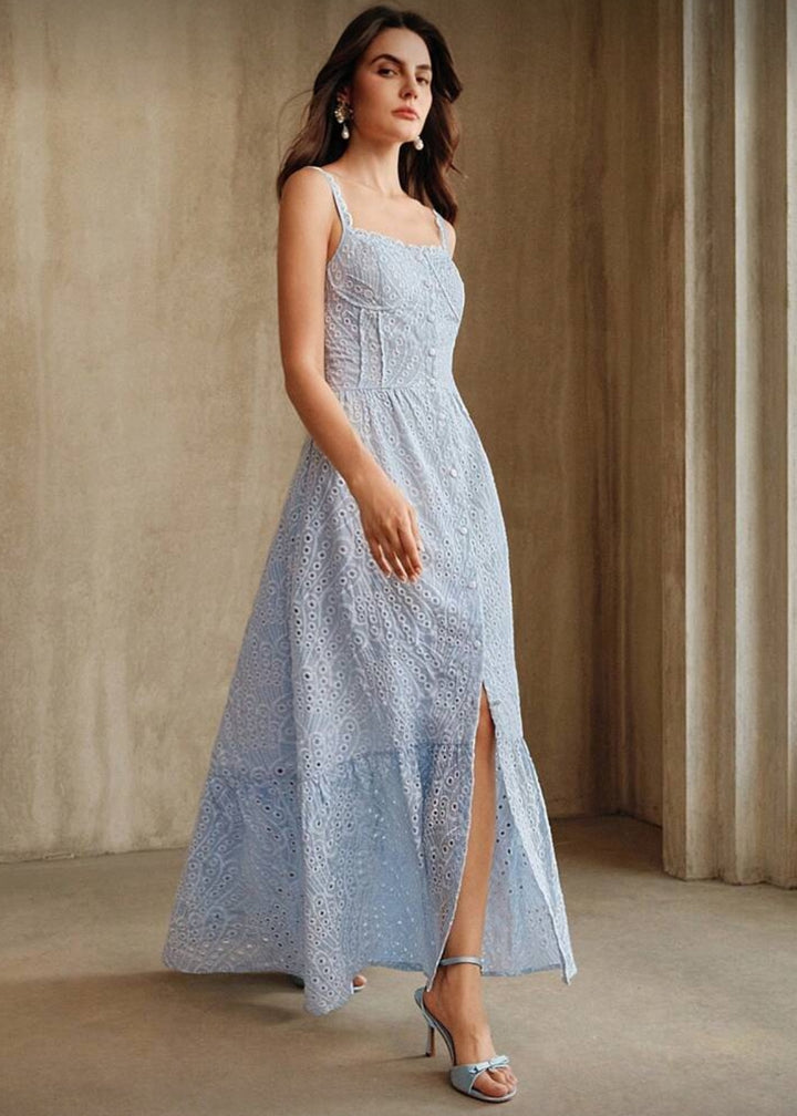 Eyelet Embroidery Button Front Maxi Dress