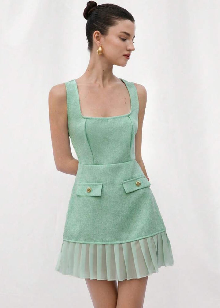 Square Neck Bustier A-Line Dress with Pockets