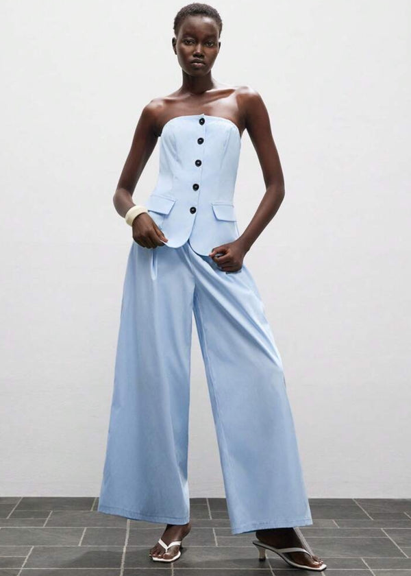 High Waist Wide Leg Pleated Trousers