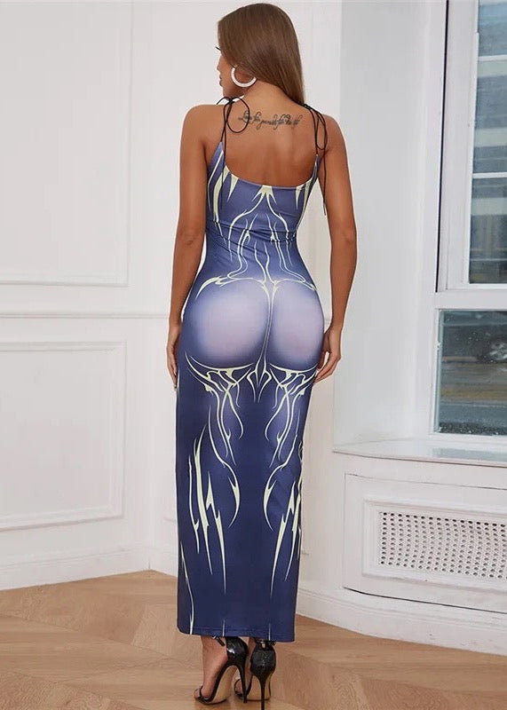 Graphic Print Tied Shoulder Cami Dress