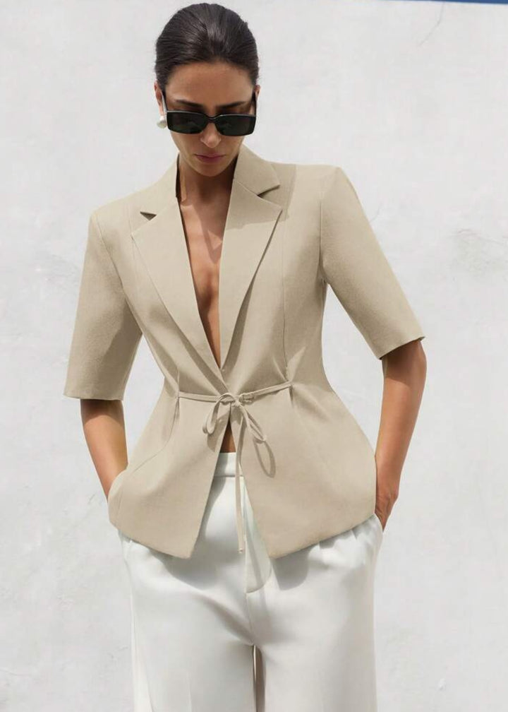 Lapel Neck Short Sleeve Tie Blazer