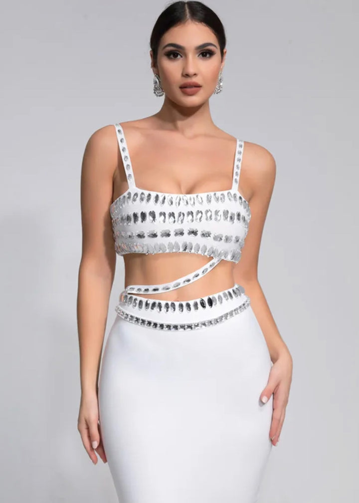 Rhinestone Decor Crop Top & Maxi Bodycon Skirt Two Piece Dress