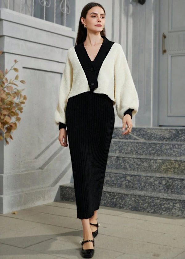 V-Neck Cardigan with Puff Sleeves