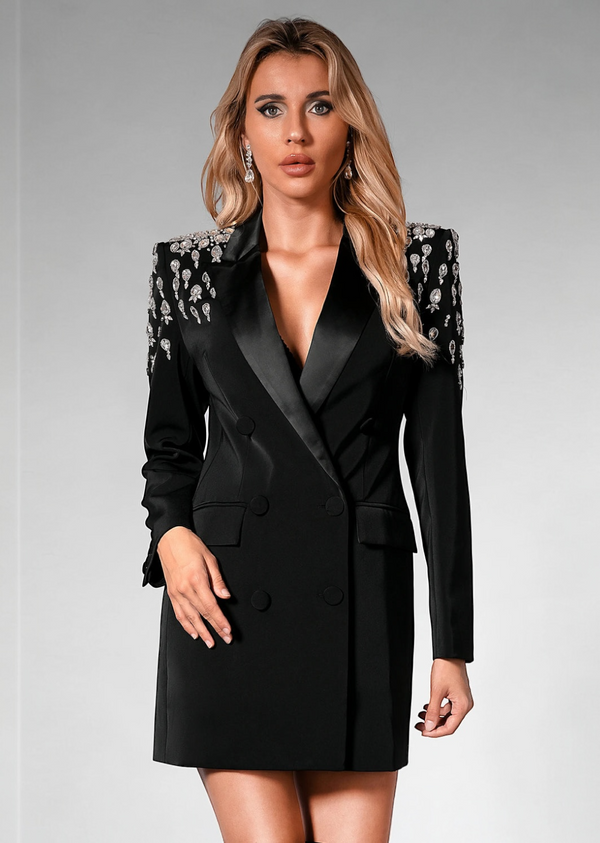 Lapel Collar Shoulder Rhinestone Embellished Blazer