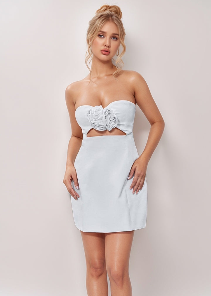 Annabel Strapless Stereo Flower Cutout Mini Dress