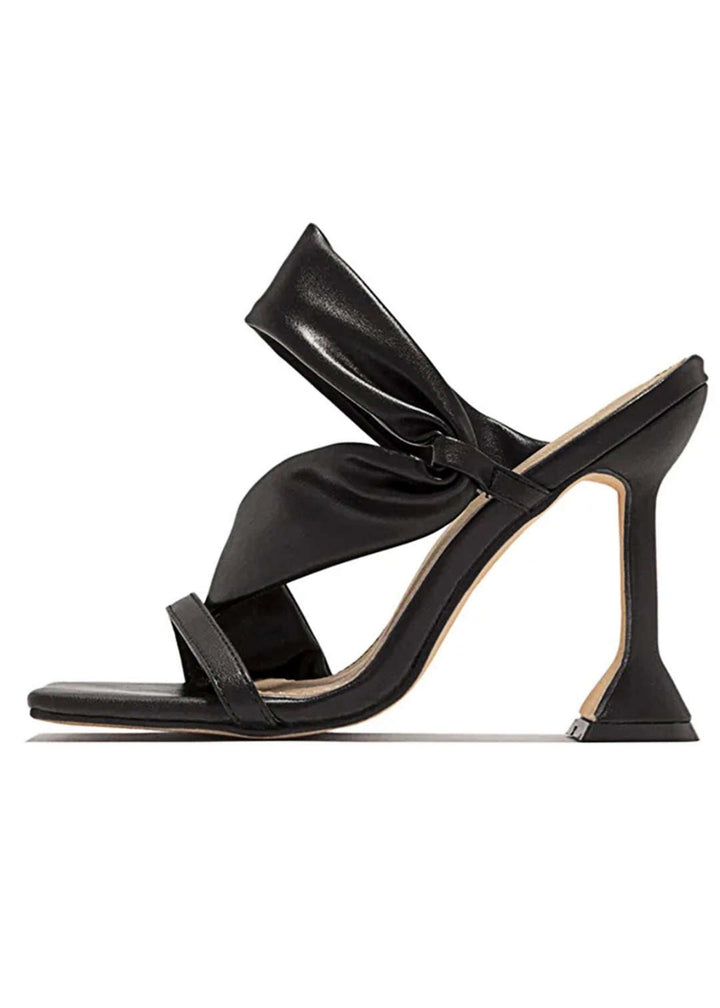 Square Toe Ruched High-Heeled Sandals