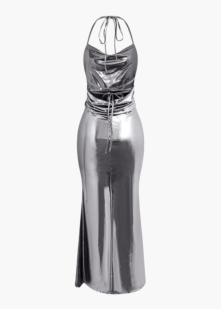 Backless Metallic Slip Dress