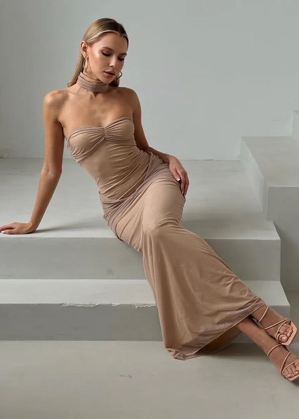 Strapless Ruched Maxi Dress