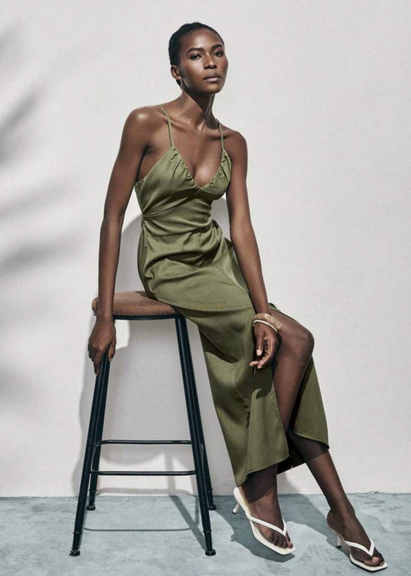 Front Split Back Tie Midi Dress